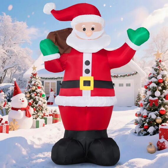 Joiedomi 1.8M/ 6FT Weihnachten aufblasbare Santa mit Geschenk-Sack, Blow Up Xmas aufblasbare Dekorationen mit Build in LEDs für Weihnachtsdekoration, Yard Outdoor Garden Lawn Winter Dekorationen