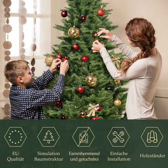 SALCAR Künstlicher Weihnachtsbaum 2,1 m, Tannenbaum Künstlich mit 760 Spitzen und Klapp-Schirmsystem, Grün Tannenbaum Christbaum mit Holzständer, φ132 cm übergroßer Baumdurchmesser