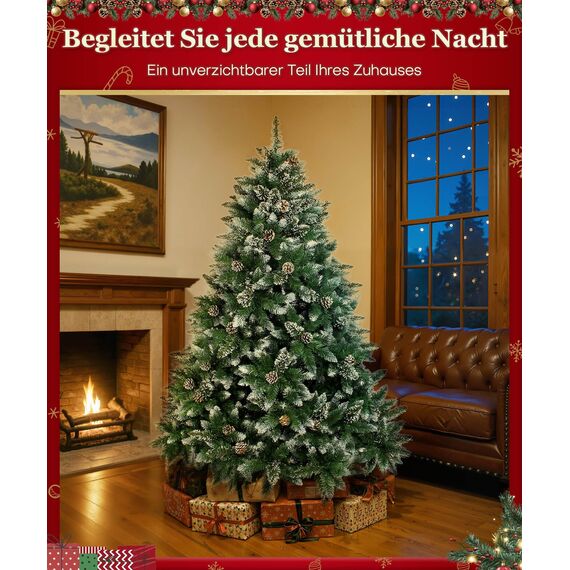 Yorbay künstlicher Weihnachtsbaum Tannenbaum mit Ständer 120cm-240cm für Weihnachten-Dekoration Mehrweg (Weihnachtsbaum mit Schnee, 180cm)