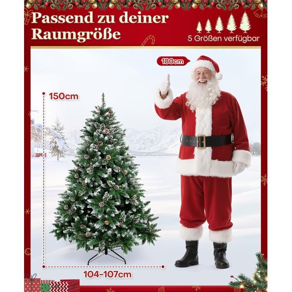 Yorbay künstlicher Weihnachtsbaum Tannenbaum mit Ständer 120cm-240cm für Weihnachten-Dekoration Mehrweg (Weihnachtsbaum mit Schnee, 150cm)