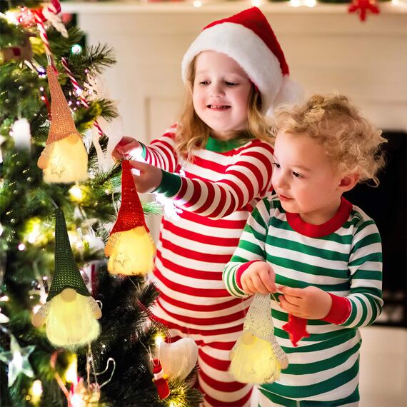 MTaoyac Weihnachtsdeko Wichtel 4Set,Weihnachtsbaumschmuck mit LED Warmweiß,Schwedischen Weihnachtsmann Santa Tomte Gnom,mit Geschenkbox Christmas Decorations für Weihnachtszwerg