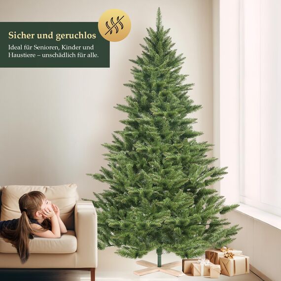 SALCAR Künstlicher Weihnachtsbaum 2,1 m, Tannenbaum Künstlich mit 760 Spitzen und Klapp-Schirmsystem, Grün Tannenbaum Christbaum mit Holzständer, φ132 cm übergroßer Baumdurchmesser