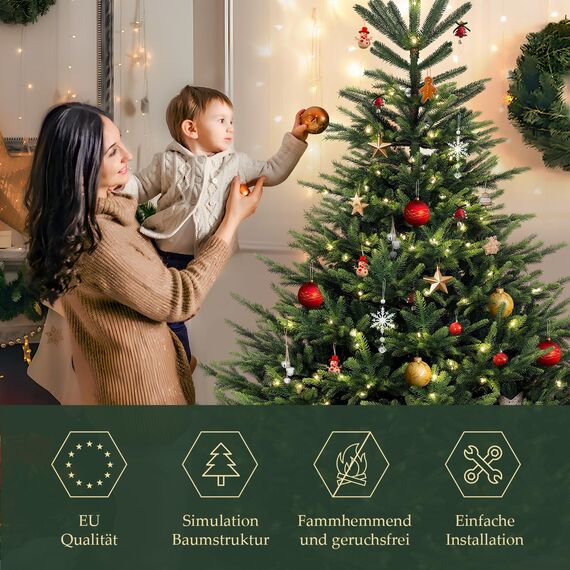 SALCAR Künstlicher Weihnachtsbaum 210 cm, Naturgetreuer Tannenbaum Künstlich mit Klapp-Schirmsystem, PVC und PE Weihnachts Baum, Metall Christbaum Ständer