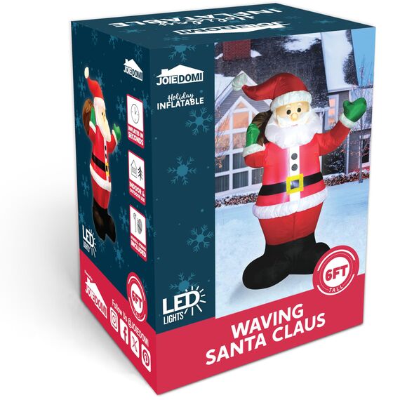 Joiedomi 1.8M/ 6FT Weihnachten aufblasbare Santa mit Geschenk-Sack, Blow Up Xmas aufblasbare Dekorationen mit Build in LEDs für Weihnachtsdekoration, Yard Outdoor Garden Lawn Winter Dekorationen