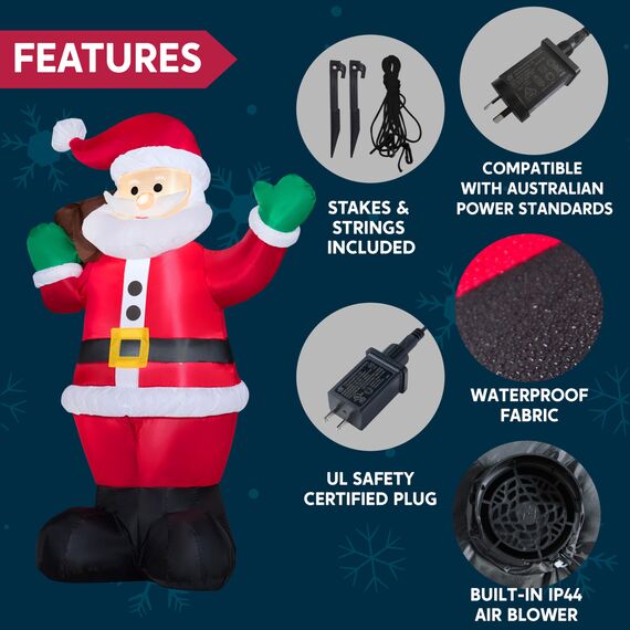 Joiedomi 1.8M/ 6FT Weihnachten aufblasbare Santa mit Geschenk-Sack, Blow Up Xmas aufblasbare Dekorationen mit Build in LEDs für Weihnachtsdekoration, Yard Outdoor Garden Lawn Winter Dekorationen