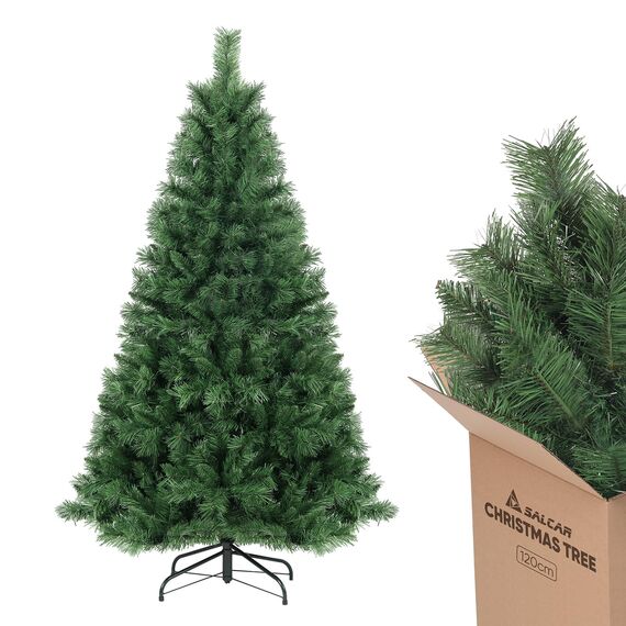 SALCAR Kleiner Weihnachtsbaum Künstlich 120 cm, Künstlicher Tannenbaum mit Handschuhen und Metallständer, Weihnachtsbäume als Weihnachtsdeko Innen
