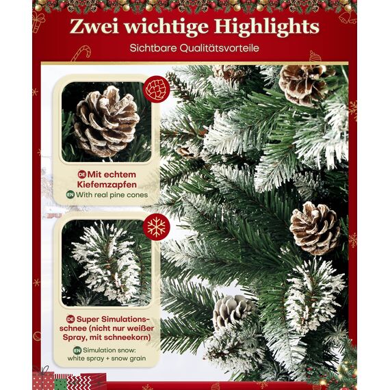 Yorbay künstlicher Weihnachtsbaum Tannenbaum mit Ständer 120cm-240cm für Weihnachten-Dekoration Mehrweg (Weihnachtsbaum mit Schnee, 180cm)