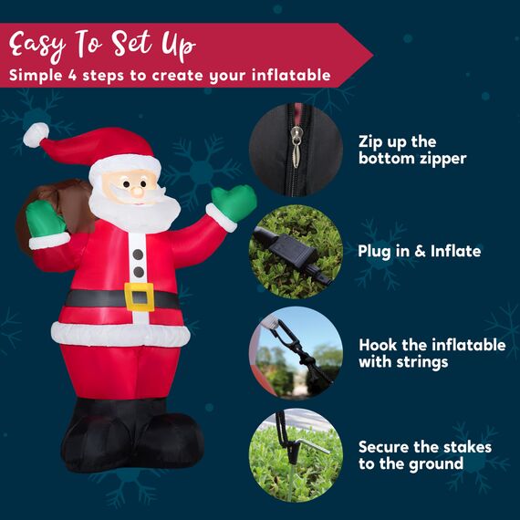 Joiedomi 1.8M/ 6FT Weihnachten aufblasbare Santa mit Geschenk-Sack, Blow Up Xmas aufblasbare Dekorationen mit Build in LEDs für Weihnachtsdekoration, Yard Outdoor Garden Lawn Winter Dekorationen