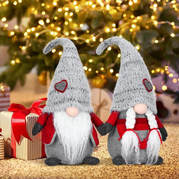 EKARSEN Handgemachte Paar Wichtel Gnom süße Skandinavische Tomte Weihnachtsdeko Puppen für Weihnachten Neujahr Ostern Valentinstag