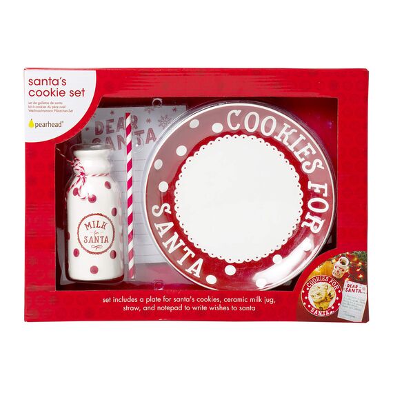 Pearhead Christmas Cookies for Santa Plate, Milk Jug and Dear Notepad Set, Gift For Kids, Holiday Decor