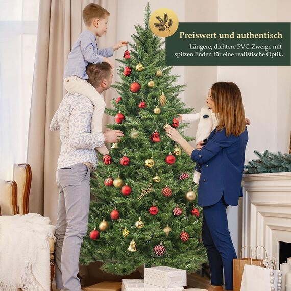SALCAR Künstlicher Weihnachtsbaum 2,1 m, Tannenbaum Künstlich mit 760 Spitzen und Klapp-Schirmsystem, Grün Tannenbaum Christbaum mit Holzständer, φ132 cm übergroßer Baumdurchmesser