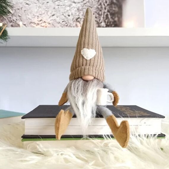 2 Stück Kaffeezwerge Plüsch-Bar-Dekoration, handgefertigt, schwedische Tomte-Zwerge, Geschenke, Bauernhaus, skandinavische Figur, Gnome für Zuhause, Küche, Kaffeestation, Tisch Dekoration (Braun)