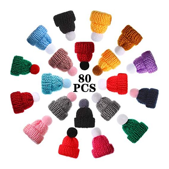 WILLBOND 80 Stücke Weihnachten Strick Mütze Mini Strickmützen Puppe Hut für Weihnachtsbaum Ornamente DIY Handwerk Kunst Weinflasche Baum Dekoration, 20 Stile