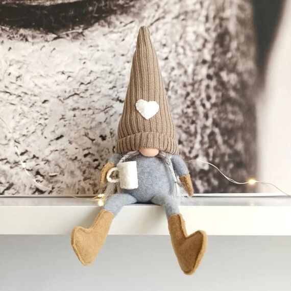 2 Stück Kaffeezwerge Plüsch-Bar-Dekoration, handgefertigt, schwedische Tomte-Zwerge, Geschenke, Bauernhaus, skandinavische Figur, Gnome für Zuhause, Küche, Kaffeestation, Tisch Dekoration (Braun)