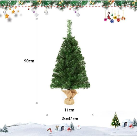 SALCAR 90 cm künstlicher Weihnachtsbaum mit Zementbasis – Kleiner Premium Tischbaum für Innenbereich, perfekte Weihnachtsdekoration