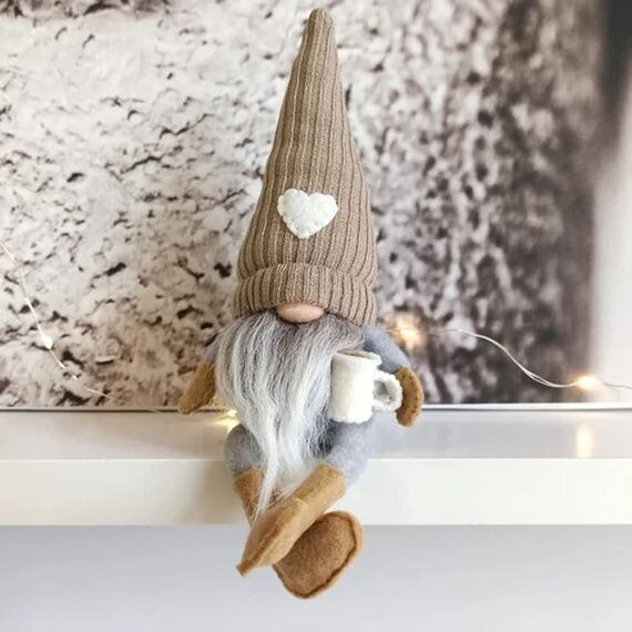 2 Stück Kaffeezwerge Plüsch-Bar-Dekoration, handgefertigt, schwedische Tomte-Zwerge, Geschenke, Bauernhaus, skandinavische Figur, Gnome für Zuhause, Küche, Kaffeestation, Tisch Dekoration (Braun)