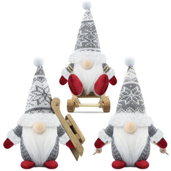 Gehydy Weihnachtswichtel Figuren 3er Set Weihnachtsdeko Wichtel Weihnachten Deko Wichtel Zubehör Dekoration Christmas für Home Küche - Grau