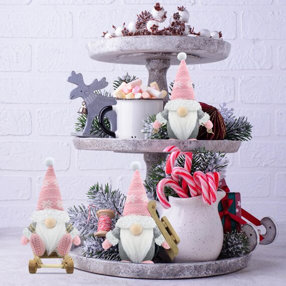 Gehydy Weihnachtswichtel Figuren 3er Set Weihnachtsdeko Wichtel Weihnachten Deko Wichtel Zubehör Dekoration Christmas für Home Küche - Rosa