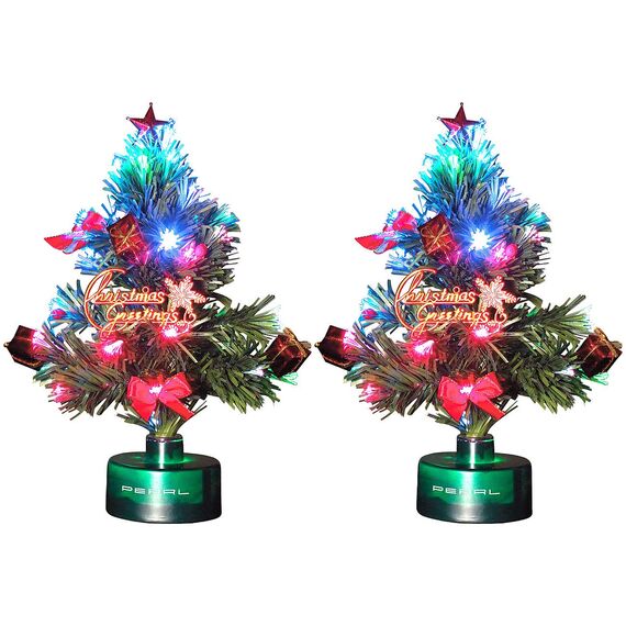 PEARL Fiberglas Tannenbaum: 2er-Set LED-Weihnachtsbäume mit Glasfaser-Farbwechslern (Weihnachtsbäumchen, Tisch Weihnachtsbaum, Weihnachtsbaumbeleuchtung kabellos)