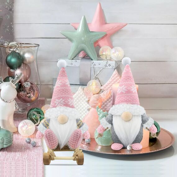 Gehydy Weihnachtswichtel Figuren 3er Set Weihnachtsdeko Wichtel Weihnachten Deko Wichtel Zubehör Dekoration Christmas für Home Küche - Rosa