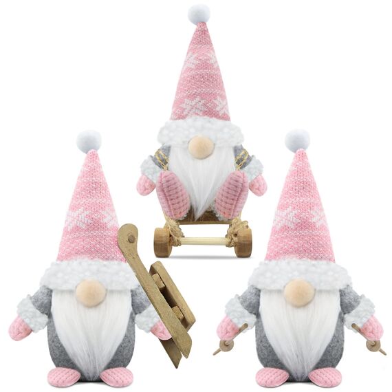 Gehydy Weihnachtswichtel Figuren 3er Set Weihnachtsdeko Wichtel Weihnachten Deko Wichtel Zubehör Dekoration Christmas für Home Küche - Rosa