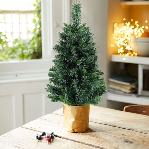 SALCAR 90 cm künstlicher Weihnachtsbaum mit Zementbasis – Kleiner Premium Tischbaum für Innenbereich, perfekte Weihnachtsdekoration
