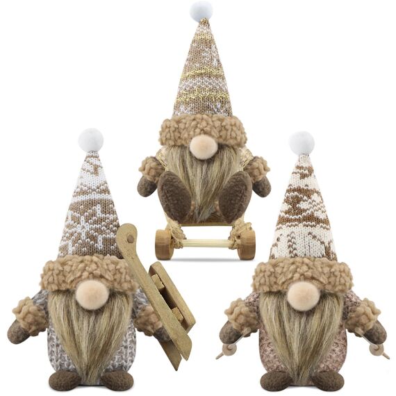 Gehydy Weihnachtswichtel Figuren 3er Set Weihnachtsdeko Wichtel Weihnachten Deko Wichtel Zubehör Dekoration Christmas für Home Küche - Braun