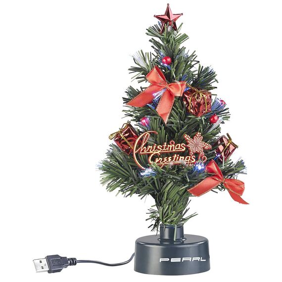 PEARL Weihnachtsbaum für LKW: 2er-Set USB-Weihnachtsbäume mit LED-Farbwechsel-Glasfaserlichtern (Weihnachtsbaum fürs Auto, LKW 24 Volt, Beleuchteter Tannenbaum)
