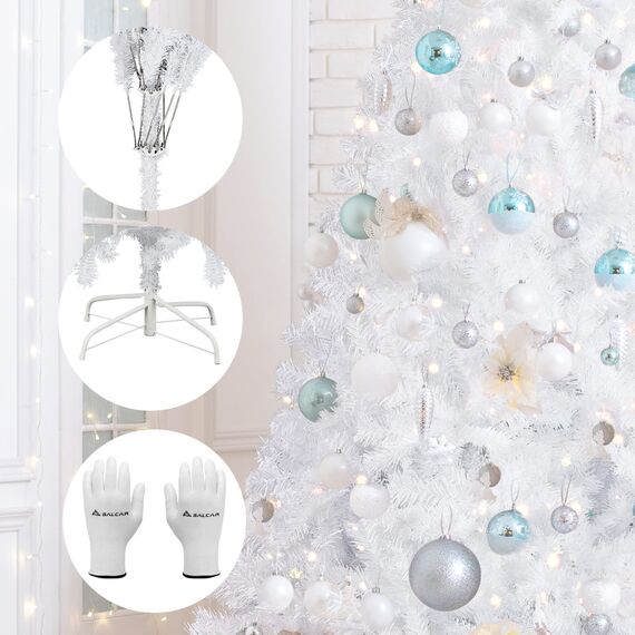 SALCAR Künstlicher Weihnachtsbaum 210 cm Weiss, Tannenbaum Künstlich mit Handschuhen und Metallständer, Christbaum als Weihnachtsdeko Innen