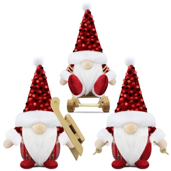 Gehydy Weihnachtswichtel Figuren 3er Set Weihnachtsdeko Wichtel Weihnachten Deko Wichtel Zubehör Dekoration Christmas für Home Küche - Rot