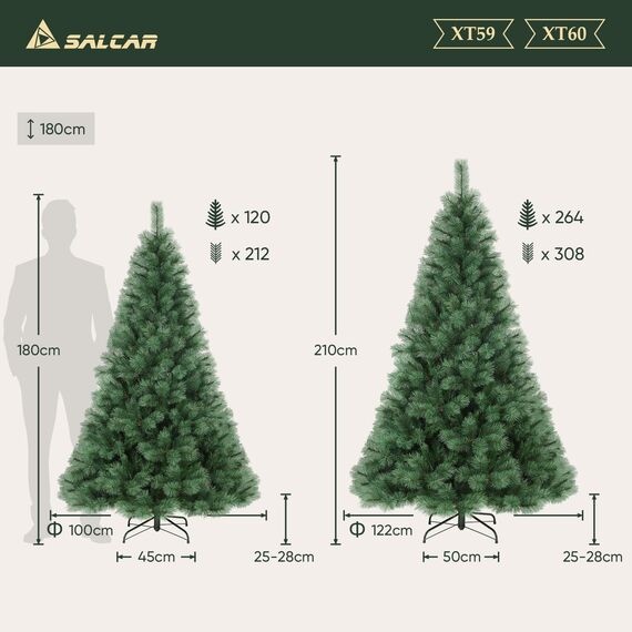 SALCAR Künstlicher Weihnachtsbaum 210 cm, Kiefer Tannenbaum (Ø ca. 122 cm) mit Metallständer, Schnellaufbau-Klappsystem, 2,1 m Christbaum für Innenbereich, einfacher Aufbau