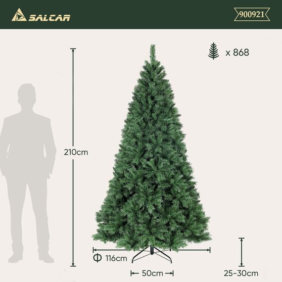 SALCAR Künstlicher Weihnachtsbaum 210 cm, Tannenbaum Künstlich mit Handschuhen und Metallständer, Christbaum als Weihnachtsdeko Innen