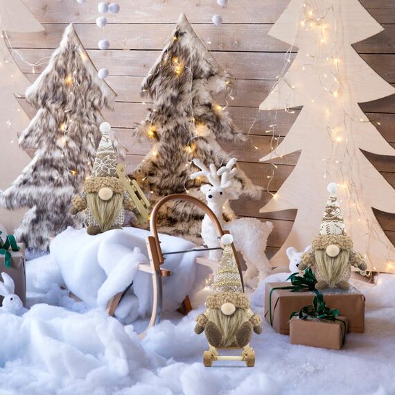 Gehydy Weihnachtswichtel Figuren 3er Set Weihnachtsdeko Wichtel Weihnachten Deko Wichtel Zubehör Dekoration Christmas für Home Küche - Braun