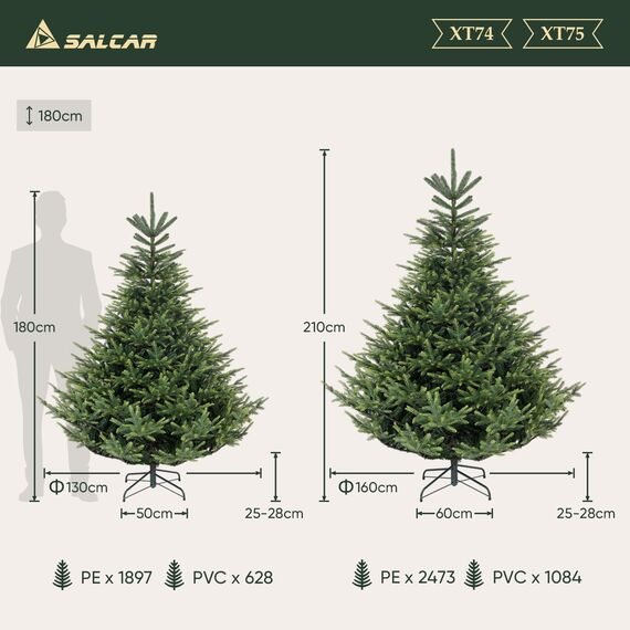 SALCAR Künstlicher Weihnachtsbaum 1,8 m, Naturgetreuer Tannenbaum Künstlich mit Klapp-Schirmsystem, PVC und PE Weihnachts Baum, Metall Christbaum Ständer