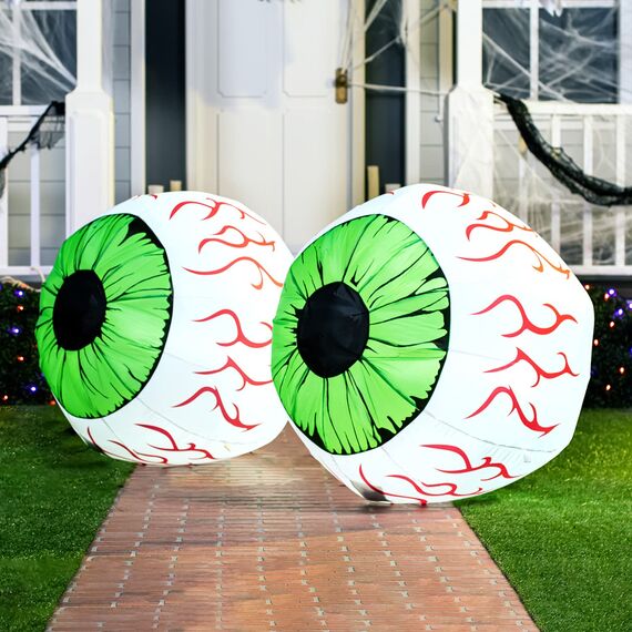 Joiedomi 2 Stück Halloween Aufblasbare Deko LED Augapfel für Halloween Party Dekoration, Garten, Rasen, Bühnenrequisite, Hof