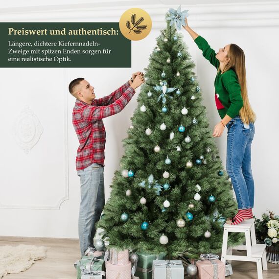 SALCAR Künstlicher Weihnachtsbaum 210 cm, Kiefer Tannenbaum (Ø ca. 122 cm) mit Metallständer, Schnellaufbau-Klappsystem, 2,1 m Christbaum für Innenbereich, einfacher Aufbau