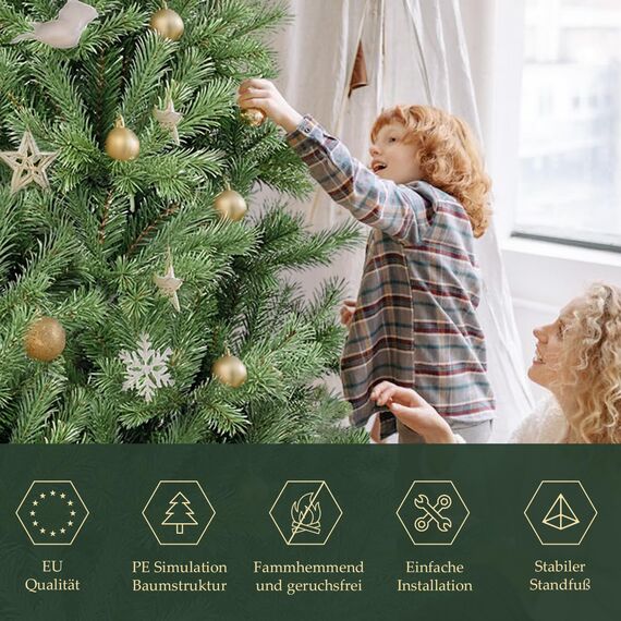 SALCAR Künstlicher Weihnachtsbaum 210 cm aus 90% PE Spritzguss, Premium Nordmanntanne, realistischer Christbaum mit Schnellaufbau Klappsystem