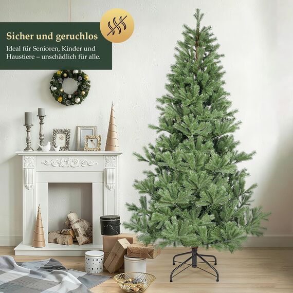 SALCAR Künstlicher Weihnachtsbaum 210 cm aus 90% PE Spritzguss, Premium Nordmanntanne, realistischer Christbaum mit Schnellaufbau Klappsystem