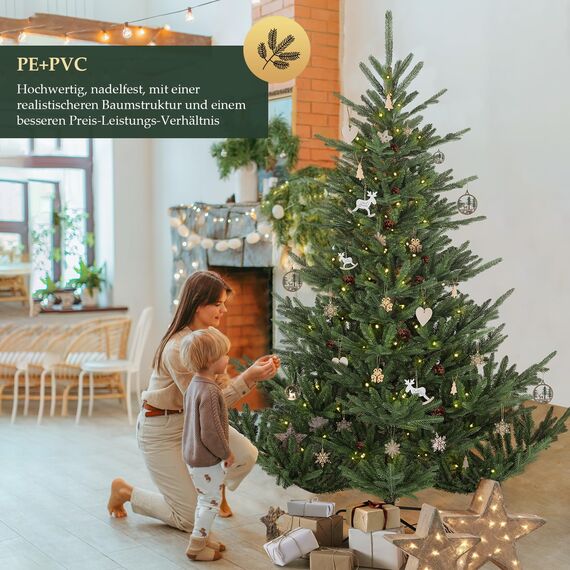 SALCAR 2,1 m Künstlicher Weihnachtsbaum mit naturgetreuen Spritzguss-Elementen, Schnellaufbau durch Klapp-Schirmsystem, 210 cm künstlicher Tannenbaum (Durchmesser ca. 150 cm, extra groß)