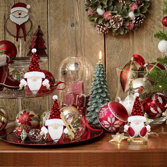 Gehydy Weihnachtswichtel Figuren 3er Set Weihnachtsdeko Wichtel Weihnachten Deko Wichtel Zubehör Dekoration Christmas für Home Küche - Rot