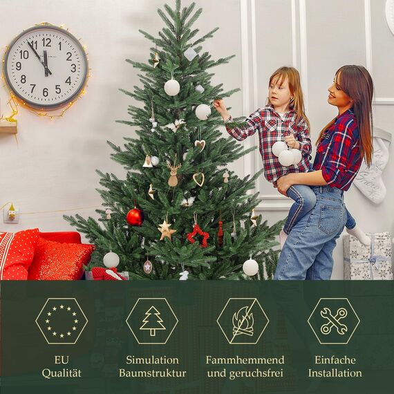 SALCAR 2,1 m Künstlicher Weihnachtsbaum mit naturgetreuen Spritzguss-Elementen, Schnellaufbau durch Klapp-Schirmsystem, 210 cm künstlicher Tannenbaum (Durchmesser ca. 150 cm, extra groß)