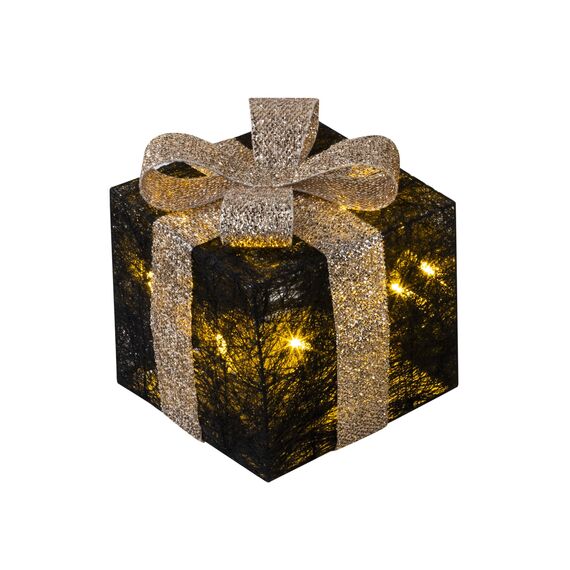 Bambelaa! 3er Led Deko Geschenke Leucht Boxen Timer Weihnachts Dekoration Weihnachtsdeko Beleuchtet Deko Weihnachten Schwarz-Gold