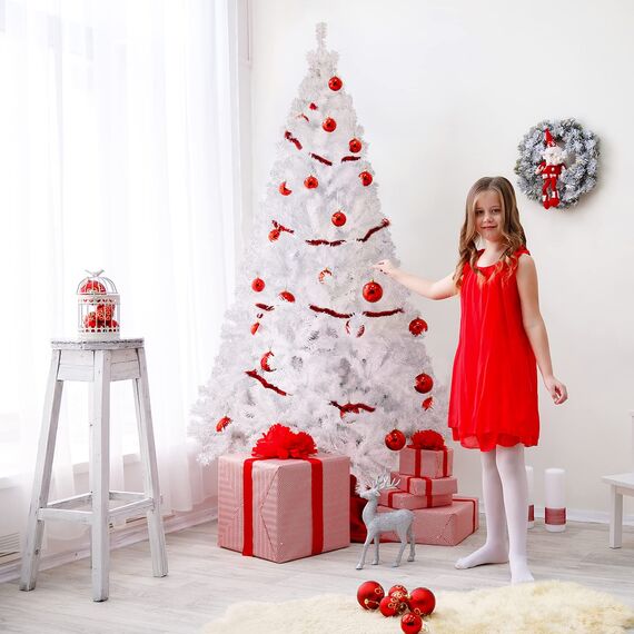 SALCAR Weihnachtsbaum Künstlich 180 cm Weiss, Künstlicher Tannenbaum mit Handschuhen und Metallständer, Weihnachtsbäume als Weihnachtsdeko Innen
