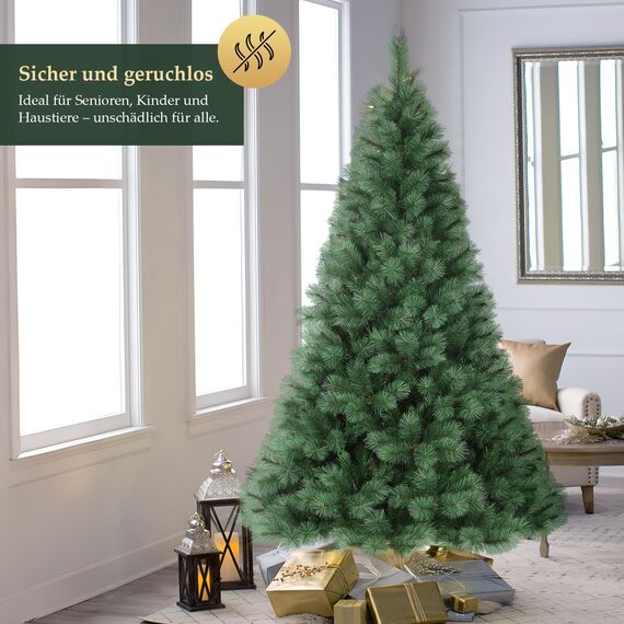 SALCAR Künstlicher Weihnachtsbaum 210 cm, Kiefer Tannenbaum (Ø ca. 122 cm) mit Metallständer, Schnellaufbau-Klappsystem, 2,1 m Christbaum für Innenbereich, einfacher Aufbau