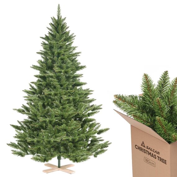 SALCAR Künstlicher Weihnachtsbaum 180 cm, Tannenbaum Künstlich mit 560 Spitzen und Klapp-Schirmsystem, Grün Tannenbaum Christbaum mit Holzständer, φ124 cm übergroßer Baumdurchmesser