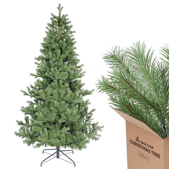 SALCAR Künstlicher Weihnachtsbaum 210 cm aus 90% PE Spritzguss, Premium Nordmanntanne, realistischer Christbaum mit Schnellaufbau Klappsystem