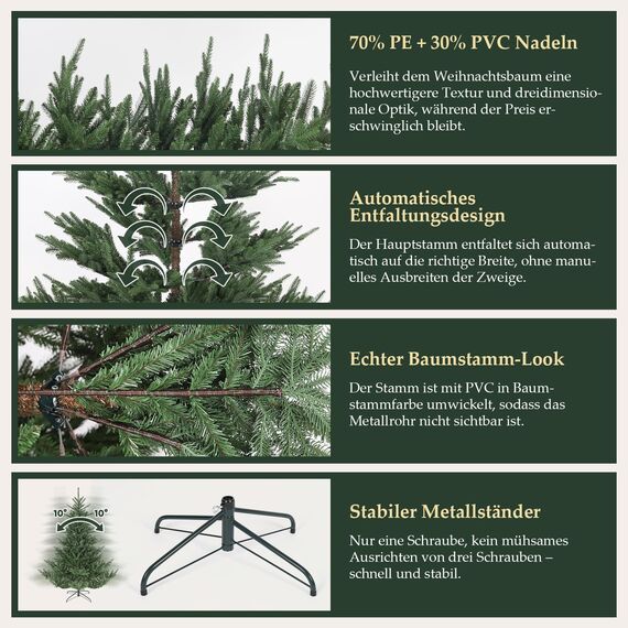 SALCAR 2,1 m Künstlicher Weihnachtsbaum mit naturgetreuen Spritzguss-Elementen, Schnellaufbau durch Klapp-Schirmsystem, 210 cm künstlicher Tannenbaum (Durchmesser ca. 150 cm, extra groß)
