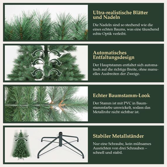 SALCAR Künstlicher Weihnachtsbaum 180 cm, Kiefer Tannenbaum (Ø ca. 100 cm) mit Metallständer, Schnellaufbau-Klappsystem, 1,8 m Christbaum für Innenbereich, einfacher Aufbau
