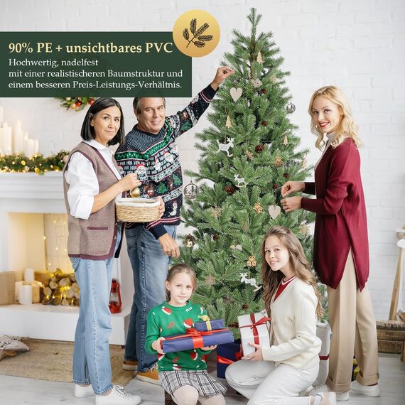 SALCAR Künstlicher Weihnachtsbaum 210 cm aus 90% PE Spritzguss, Premium Nordmanntanne, realistischer Christbaum mit Schnellaufbau Klappsystem