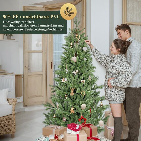 SALCAR Künstlicher Weihnachtsbaum 180 cm aus 90% PE Spritzguss, Premium Nordmanntanne, realistischer Christbaum mit Schnellaufbau Klappsystem